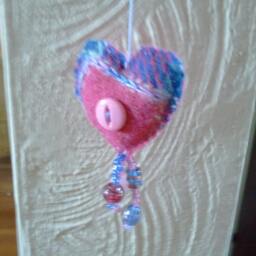 Wool Heart Mobile, Handmade Fabric Art Wall Hanging - thumbnail 3