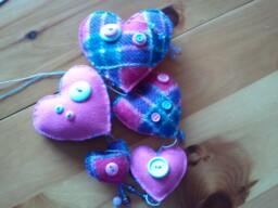 Wool Heart Mobile, Handmade Fabric Art Wall Hanging