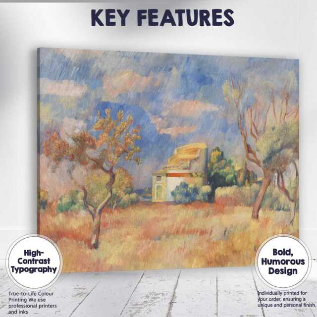 Impressionist Countryside Cottage Landscape Blue Sky Rustic Meadow Canvas Wall Art Print Decor Picture Ready To Hang - image 1