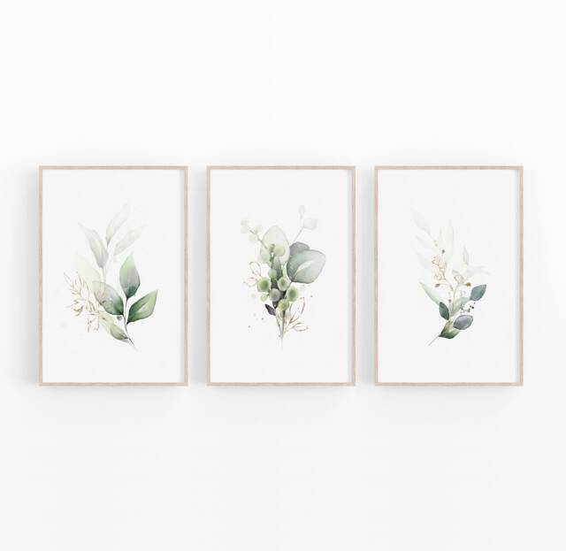 Botanical Wall Art Prints, Green Leaves Set Of 3 - image 1