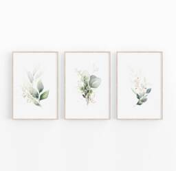 Botanical Wall Art Prints, Green Leaves Set Of 3 - thumbnail 1