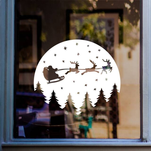 Christmas Sleigh Snowflakes Window Sticker - Xmas Decal Decorations Home Shop Display Stickers - image 1