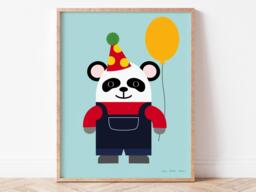 Animals Having Fun Party Panda Nursery Print - Colourful Wall Art - Digital Download - thumbnail 1