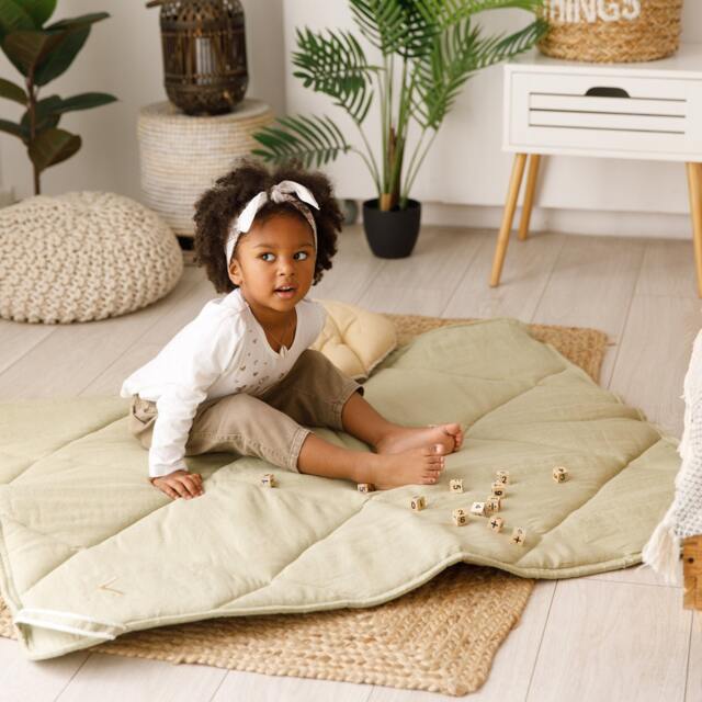 Linen Play Mat Organic Baby Padded Floor Rug Oeko-Tex Standard Quality Kids Quilted Crawling Toddler Activity Playing Gym - image 1