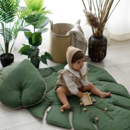 Linen Play Mat Organic Baby Padded Floor Rug Oeko-Tex Standard Quality Kids Quilted Crawling Toddler Activity Playing Gym - thumbnail 3