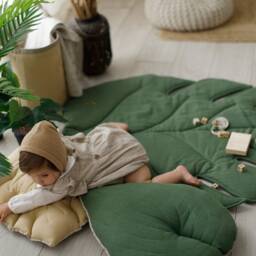 Linen Play Mat Organic Baby Padded Floor Rug Oeko-Tex Standard Quality Kids Quilted Crawling Toddler Activity Playing Gym - thumbnail 4