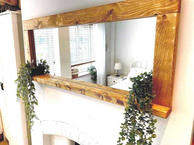 English Oak Waxed Rustic Living Room Mirror - Wooden Farmhouse - image 1