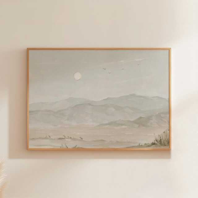 Minimal Mountain Landscape Poster, Neutral Paper Wall Art - image 1