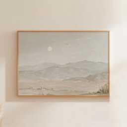 Minimal Mountain Landscape Poster, Neutral Paper Wall Art - thumbnail 1