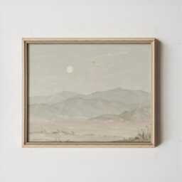 Minimal Mountain Landscape Poster, Neutral Paper Wall Art - thumbnail 3