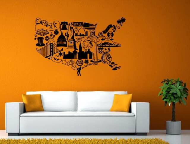 United States Of America Map History Symbols Wall Stickers Decals Vinyl Mural Decor Art L2114 - image 1