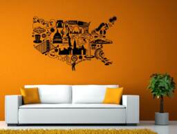 United States Of America Map History Symbols Wall Stickers Decals Vinyl Mural Decor Art L2114 - thumbnail 1