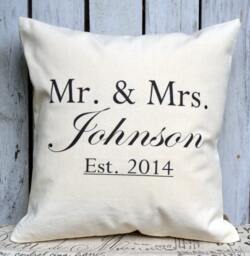 Cotton Anniversary, Mother's Day Gift, Personalized Mr. & Mrs. Pillow, Last Name Newlywed 2nd Anniversary, -Johnson - thumbnail 1