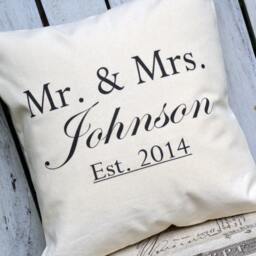 Cotton Anniversary, Mother's Day Gift, Personalized Mr. & Mrs. Pillow, Last Name Newlywed 2nd Anniversary, -Johnson - thumbnail 2
