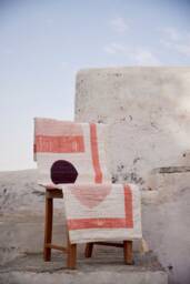 Handmade Linen Kantha Throw Blanket Bauhaus Block Print - thumbnail 1