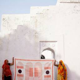 Handmade Linen Kantha Throw Blanket Bauhaus Block Print - thumbnail 2