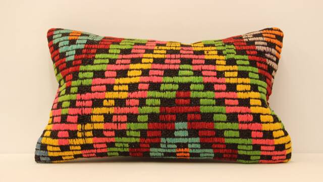 Vintage Kilim Lumbar Pillow Cover 12x20, Boho Cushion - image 1