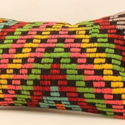 Vintage Kilim Lumbar Pillow Cover 12x20, Boho Cushion - thumbnail 3