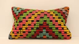 Vintage Kilim Lumbar Pillow Cover 12x20, Boho Cushion - thumbnail 1