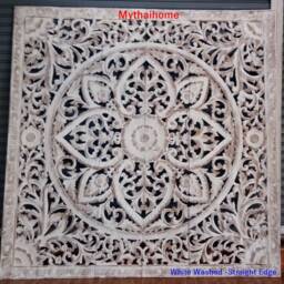 Hand Carved Moroccan Floral Wall Hanging Panel Statement Boho King Headboard D??cor Large Wood Art Decorative Panels - thumbnail 2