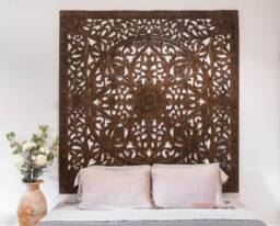 Hand Carved Moroccan Floral Wall Hanging Panel Statement Boho King Headboard D??cor Large Wood Art Decorative Panels