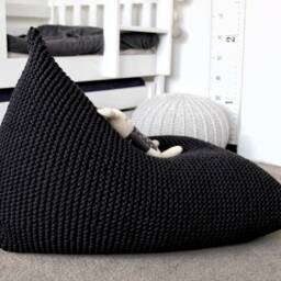 Knitted Black Bean Bag Chair Cover Scandinavian Kids Lounger - thumbnail 2