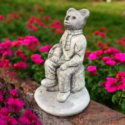 Concrete Bear Statue Sitting On Stump With Basket Stone Animal Figurine Forest Garden Sculpture Cement Woodland Decor Outdoor Yard Ornament - thumbnail 2
