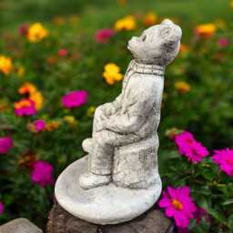 Concrete Bear Statue Sitting On Stump With Basket Stone Animal Figurine Forest Garden Sculpture Cement Woodland Decor Outdoor Yard Ornament - thumbnail 3