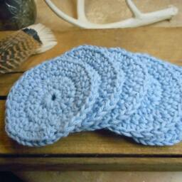 Baby Boy Blue Pure Cotton Crocheted Round Facial Wash Cloth. Handmade // Set Of 5 . Face Clothes, Shower Gift Bath Acessory - thumbnail 3