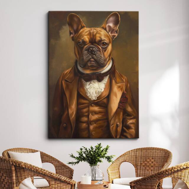 French Bulldog Suit Johannes Vermeer Framed Poster & Print Canvas Wall Decor Art Painting Bedroom Home Living Room Funny Animal Gift - image 1