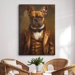 French Bulldog Suit Johannes Vermeer Framed Poster & Print Canvas Wall Decor Art Painting Bedroom Home Living Room Funny Animal Gift