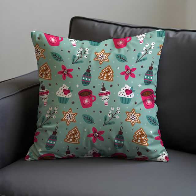 Christmas Cushion Cover With Gingerbread & Cupcakes, Festive Holiday Throw Pillowcase, Cute Xmas Home Decor - image 1