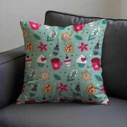 Christmas Cushion Cover With Gingerbread & Cupcakes, Festive Holiday Throw Pillowcase, Cute Xmas Home Decor - thumbnail 1