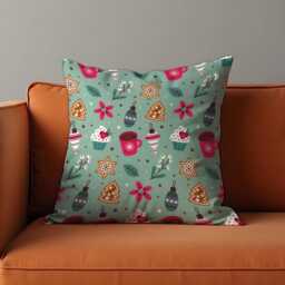 Christmas Cushion Cover With Gingerbread & Cupcakes, Festive Holiday Throw Pillowcase, Cute Xmas Home Decor - thumbnail 2