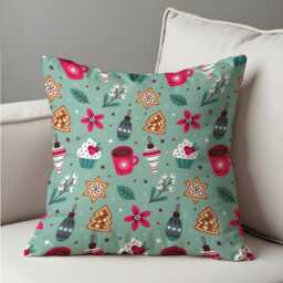 Christmas Cushion Cover With Gingerbread & Cupcakes, Festive Holiday Throw Pillowcase, Cute Xmas Home Decor - thumbnail 4