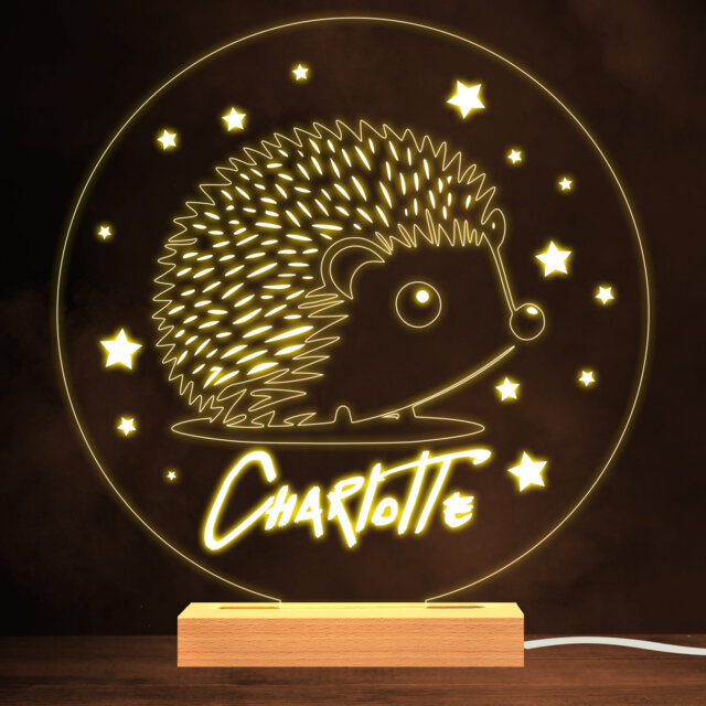Cute Hedgehogs Stars Round Warm White Lamp Personalised Gift Night Light - Bedroom - image 1