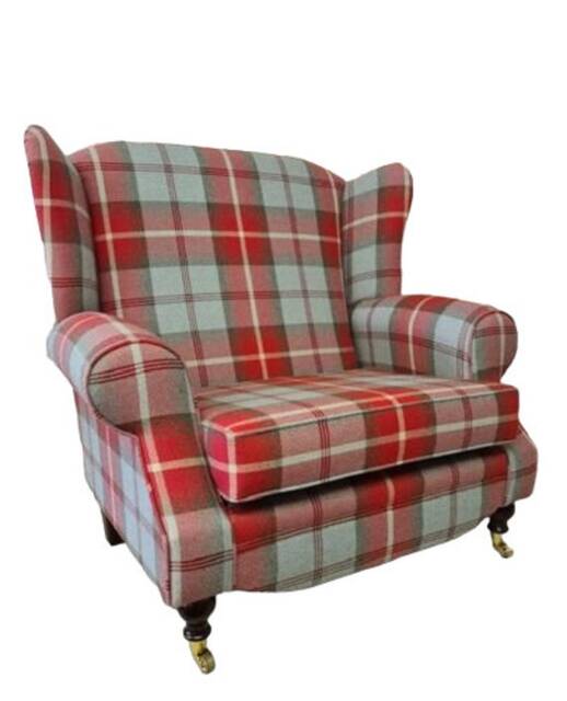 Queen Anne Wingback Fireside Chair Extra Wide Tartan Armchair - image 1