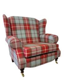 Queen Anne Wingback Fireside Chair Extra Wide Tartan Armchair