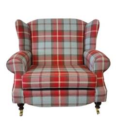 Queen Anne Wingback Fireside Chair Extra Wide Tartan Armchair - thumbnail 2