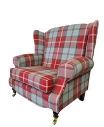 Queen Anne Wingback Fireside Chair Extra Wide Tartan Armchair - thumbnail 3