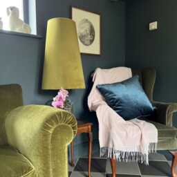 Olive Velvet Cone Lampshade, Extra Tall Lampshade Olive Green Velvet - thumbnail 2