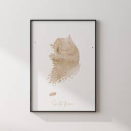 South Korea Map Beige & Gold Wall Art Print - thumbnail 3
