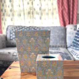 Tissue Box With Cover, Guest Bedroom, Dining Paper Napkin Case, Tissue Cover & Waste Basket/ Dustbin Combo - thumbnail 2