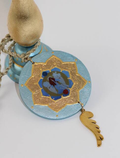 Archangel Gabriel Candle Holder in Light Blue Gold, Angel Candlestick With Tassel, Angelic Art Home & Table Decor Gold Leaf - image 1