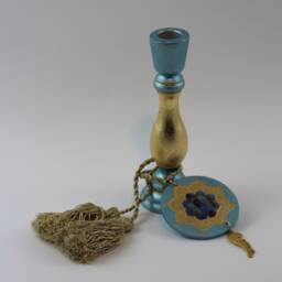 Archangel Gabriel Candle Holder in Light Blue Gold, Angel Candlestick With Tassel, Angelic Art Home & Table Decor Gold Leaf - thumbnail 3
