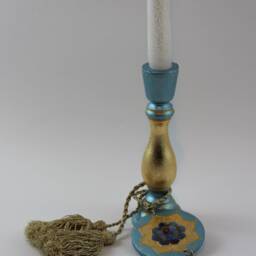 Archangel Gabriel Candle Holder in Light Blue Gold, Angel Candlestick With Tassel, Angelic Art Home & Table Decor Gold Leaf - thumbnail 2