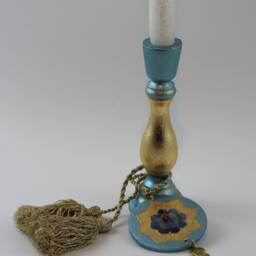 Archangel Gabriel Candle Holder in Light Blue Gold, Angel Candlestick With Tassel, Angelic Art Home & Table Decor Gold Leaf - thumbnail 4