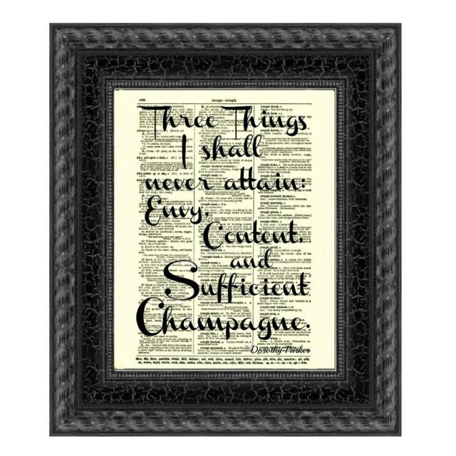Three Things Dorothy Parker Quote On An 1897 Dictionary Page, Champagne, Book Print, Literary, Celebration Decor, New Year Party Decor - image 1
