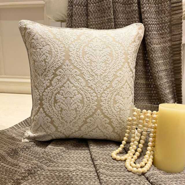 Ivory Jacquard Silk Victorian Style Damask 16x16 Throw Pillow Cover - Glow - image 1