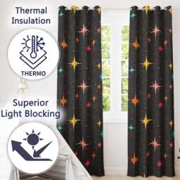 Abstract Night Sky Starburst Lines Atomic Mid Century Seamless Pattern Readymade Eyelet Ring Top Thermal 100% Blackout Curtains - thumbnail 3